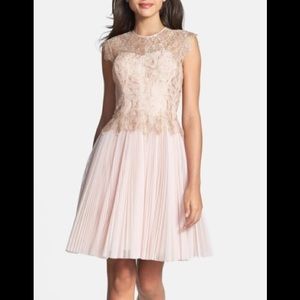 ‘Remma' Metallic Lace Overlay Fit & Flare Dress